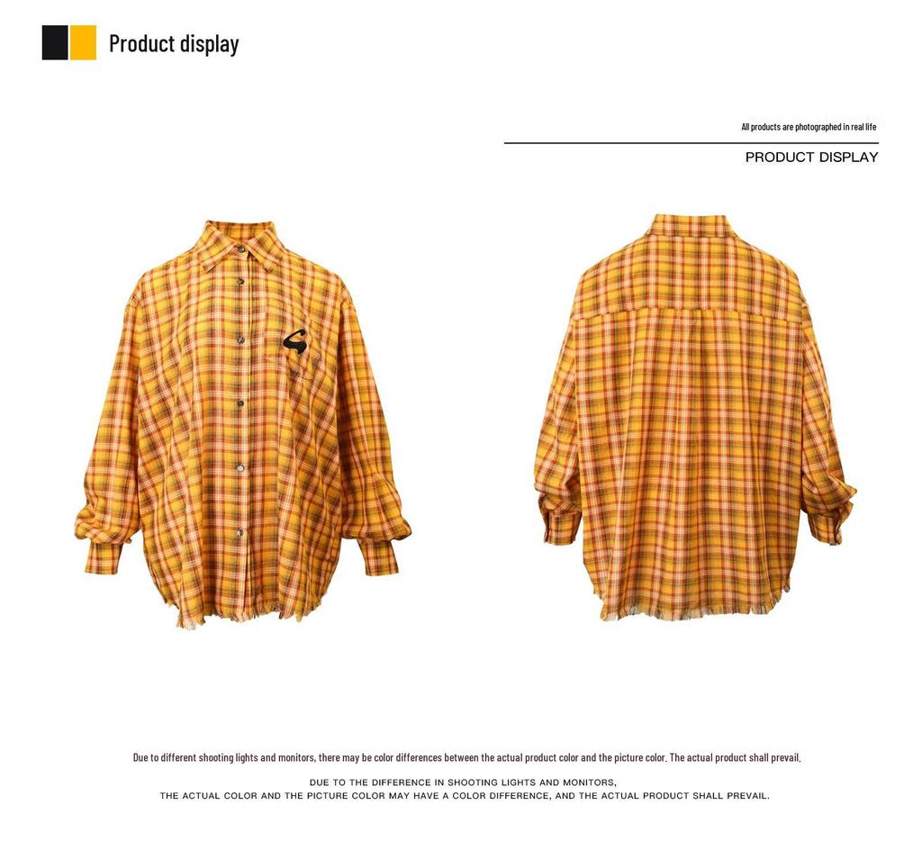 American Plaid Long-Sleeve Frayed Hem Cardigan Shirt