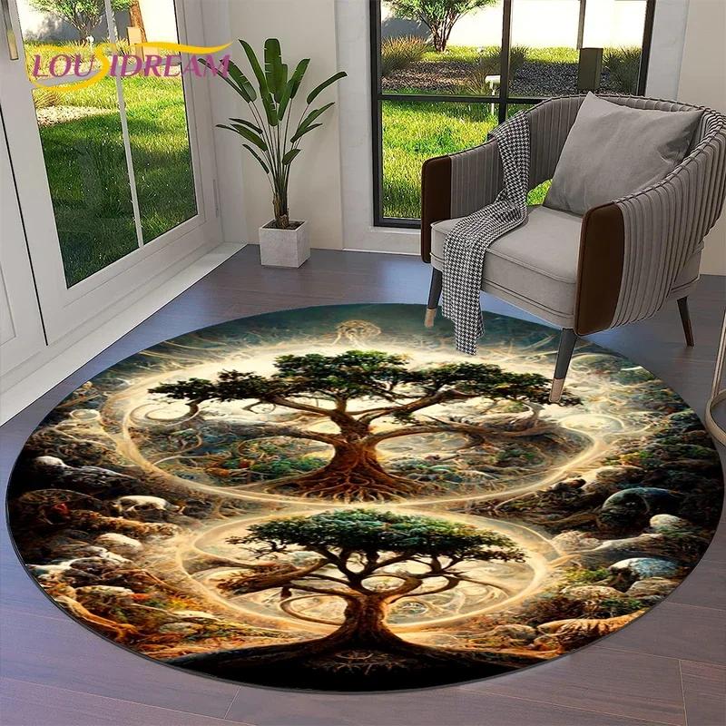 

VIKAMA Crystal Velvet Tree Of Life Round Carpet Rug For Living Room Bedroom Sofa Decor,Kid Paly Area Rug Non-Slip Floor Mat 120cm