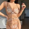 Womens French Ultra-thin Embroidered Lace Bra Set Large Bust Minimizer Non-slip 3 Piece Lingerie