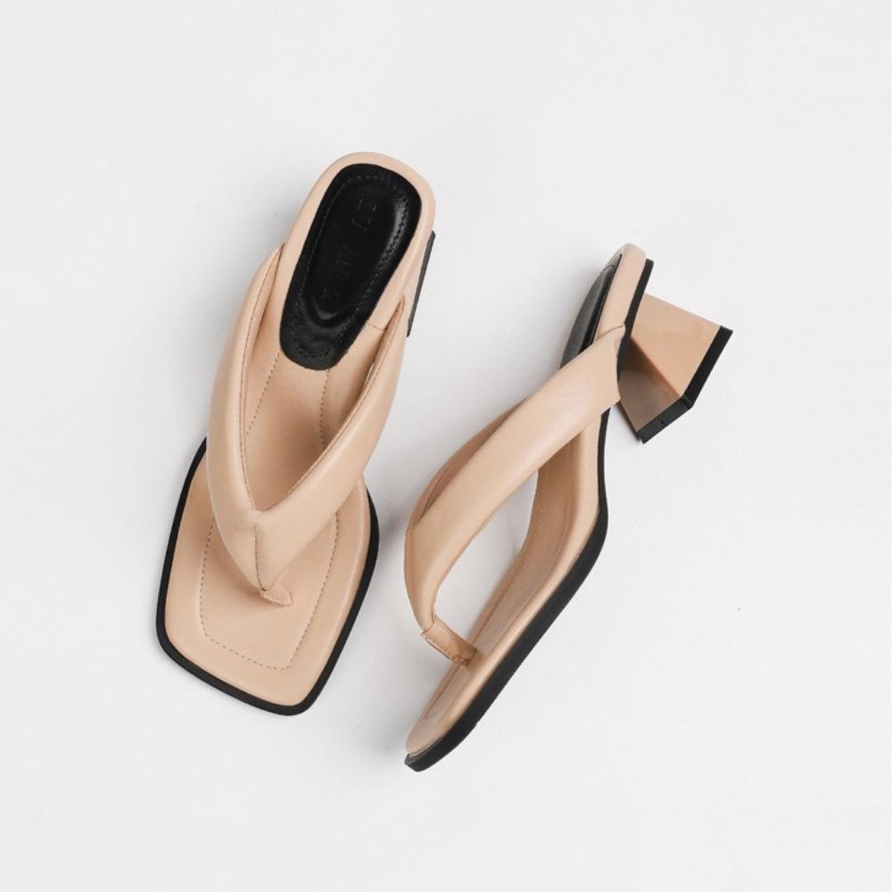 Fashion 2025 Summer New Square Toe Sandals for Women's Outdoor Wear Niche Style for Lazy People High-heeled Flip Flops Women