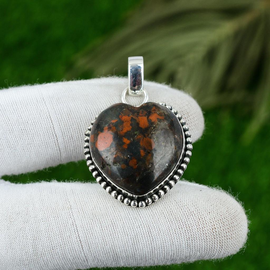 Gift For Her 925 Sterling Silver Natural Tabu Jasper Gemstone Jewelry Pendant