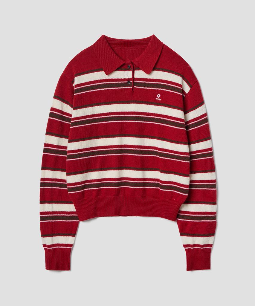 Tudument Retro Stripe Polo Knit Red