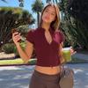 Europe and the United States hot-selling women's clothing summer new fashion slim-fit cardigan breasted sexy navel short-sleeved T-shirt wholesale