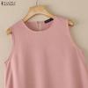 ZANZEA Women Casual Round Neck Solid Color Loose Sleeveless Dress