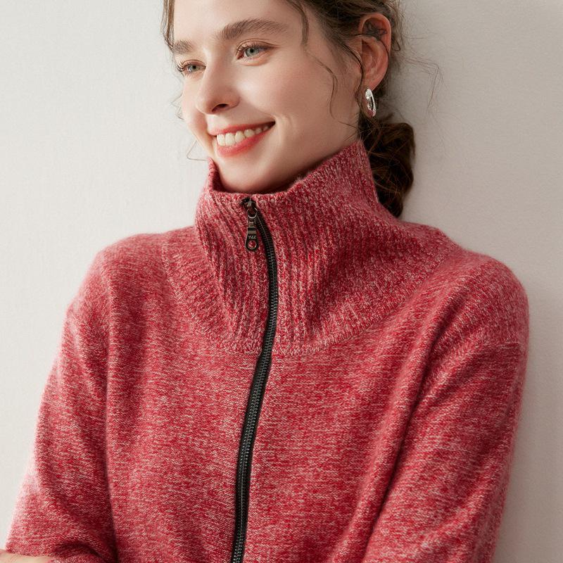 2025 Retro Cashmere Lapel Cardigan: Chunky Knit Short Zipper Sweater for Autumn/Winter