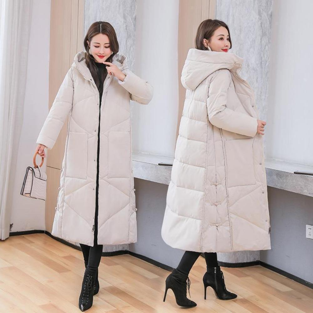 New cotton-padded clothes for women's middle-aged and elderly mothers, literary and retro buckles, loose ethnic style, long thickened coat