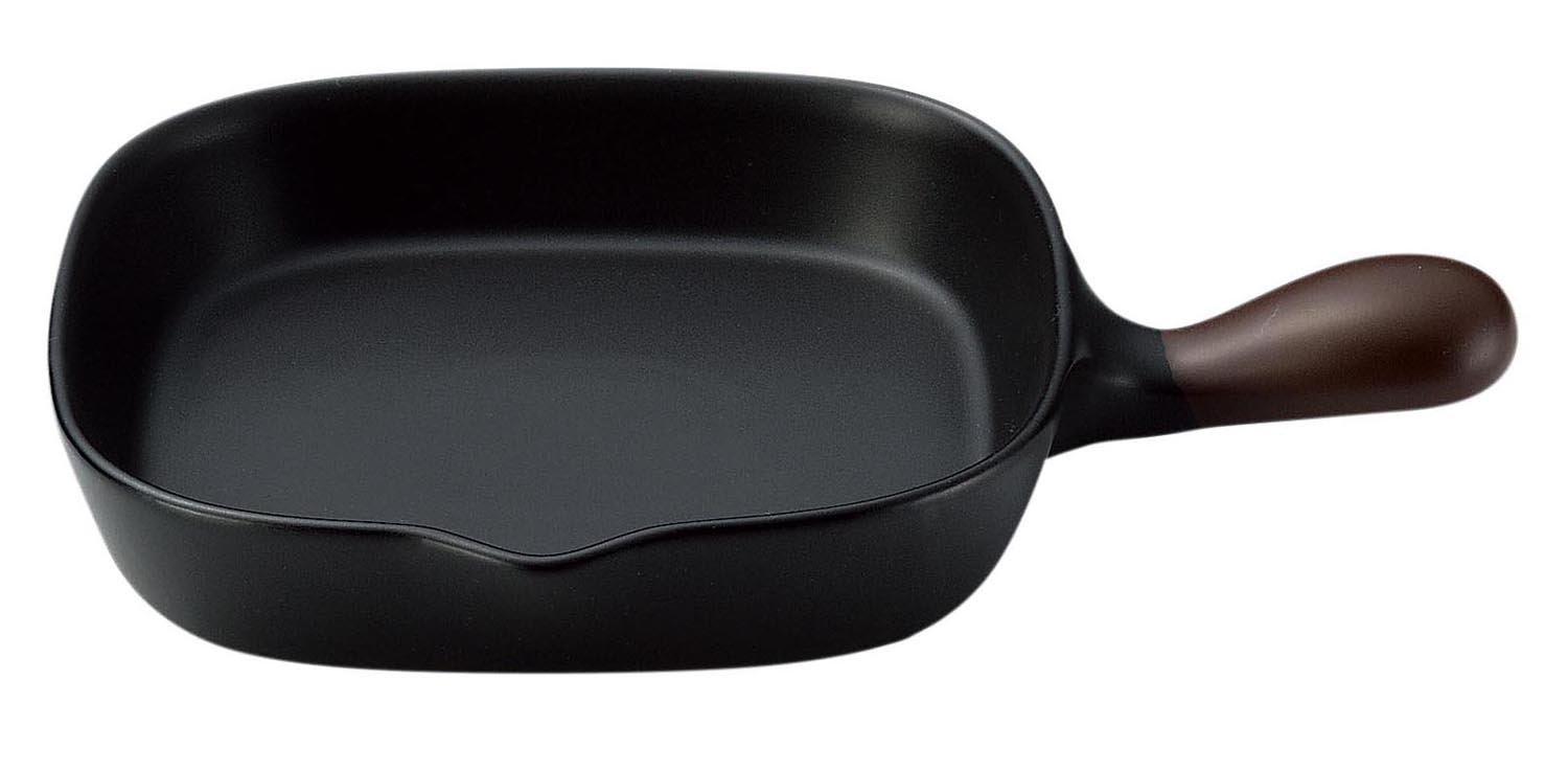 Banko Ware Bi-color Square Grill Pan/Frying Pan, Suitable for Direct Flame and Oven, Approx. 20cm Diameter, Black/Brown, Ceramic, Microwave Safe, Made