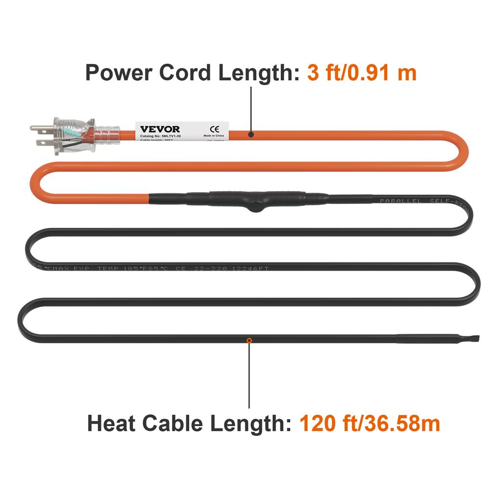 SucceBuy Self-Regulating Pipe Heating Cable Snow Melting Drain Water Pipe Freeze Protection Heat Cable for Protect PVC Hose Wire