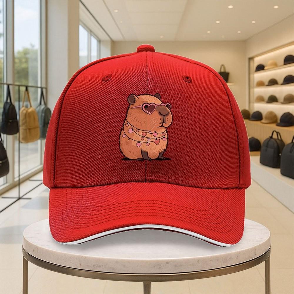Cute Capybara Heart Glasses Graphic Baseball Cap Adjustable Outdoor Travel Snapback Hat One Size