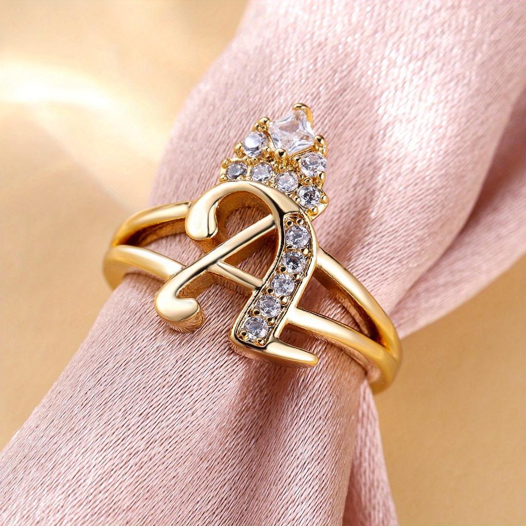 Bague de princesse en Zircon, couleur dorée, 26 lettres anglaises, anneau d'ouverture réglable, bijoux de mariage, cadeau de saint valentin, 1 pièce