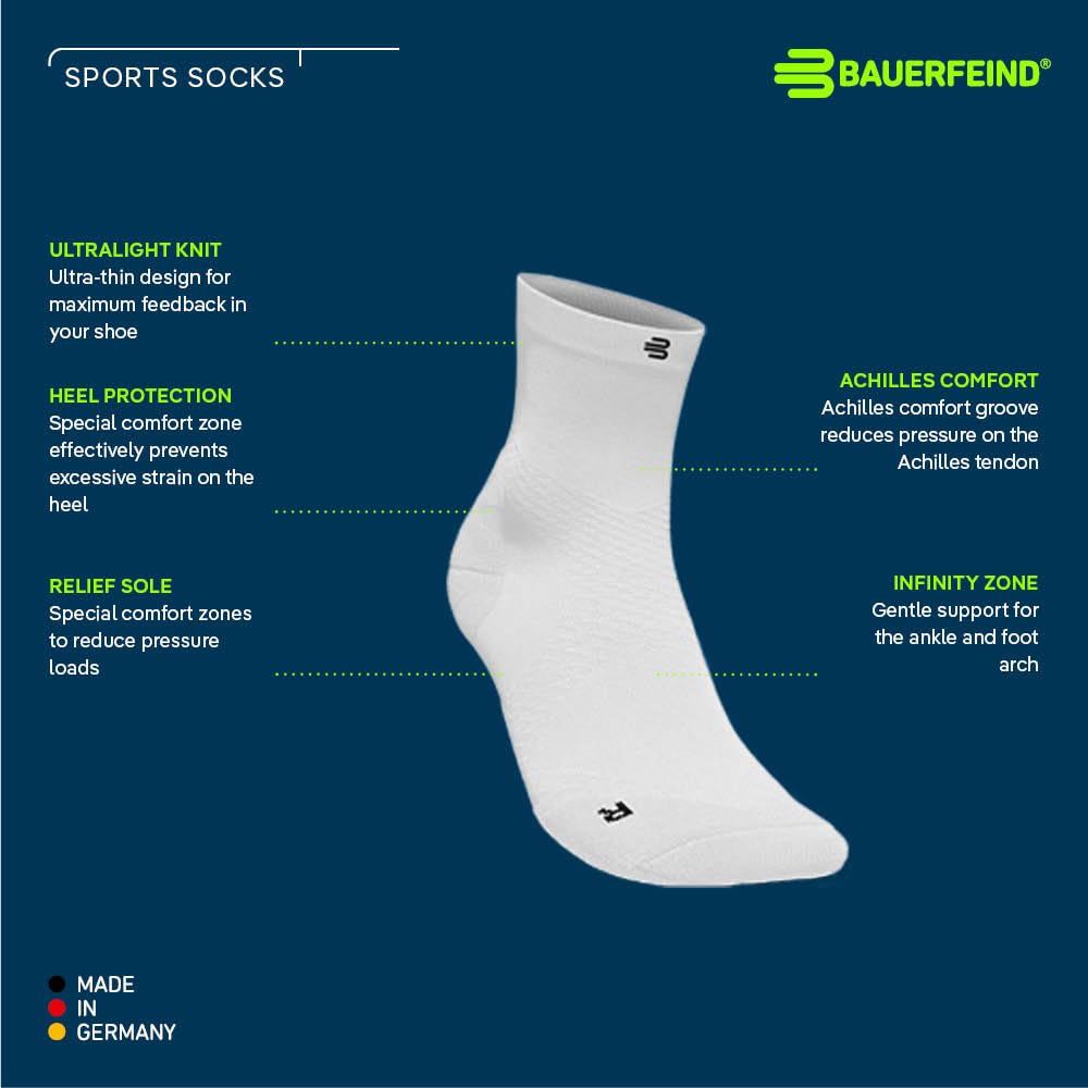 BAUERFEIND Run Ultralight Mid Cut Crew Sizes Socks, Socks, Women's, White, 35-37 (22.0-23.5)
