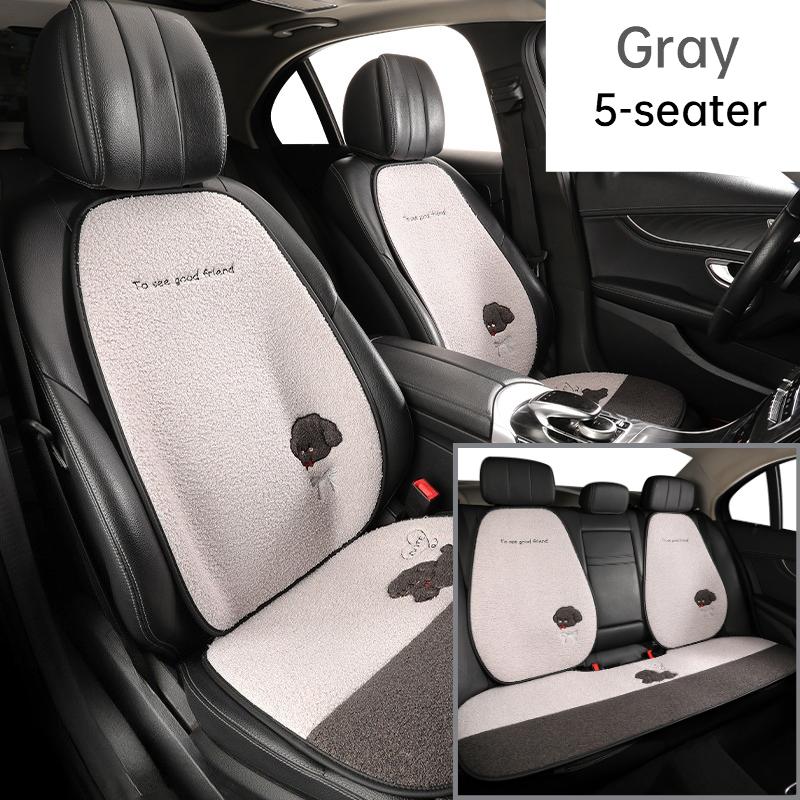 5 Seats Funny Puppy Car Seat Cover Fleece Fabric PU Leather Warm Comfortable Quick Installation Fits Most Cars