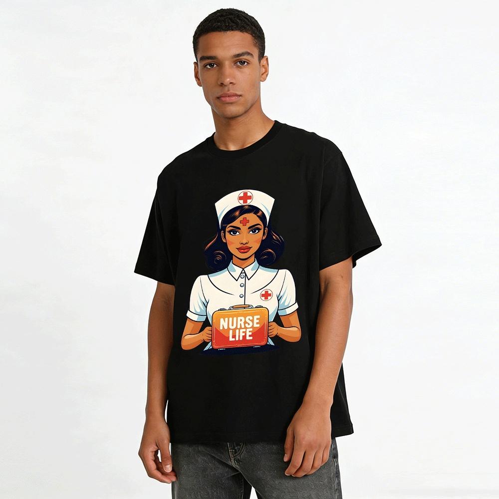 Retro Nurse Life Printed T-Shirt For Medical Staff Casual Wear Pure cotton T-shirt