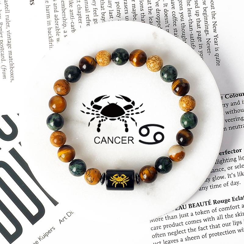 12 Constellations Scorpio Bracelet Natural Stone Tiger Eye Beads Bracelets for Men Women Cancer Virgo Leo Libra Couple Jewelry