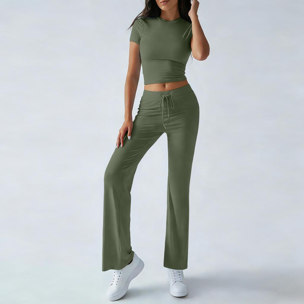 Women's Color Casual Top And Pants Fashion Two-piece Set
