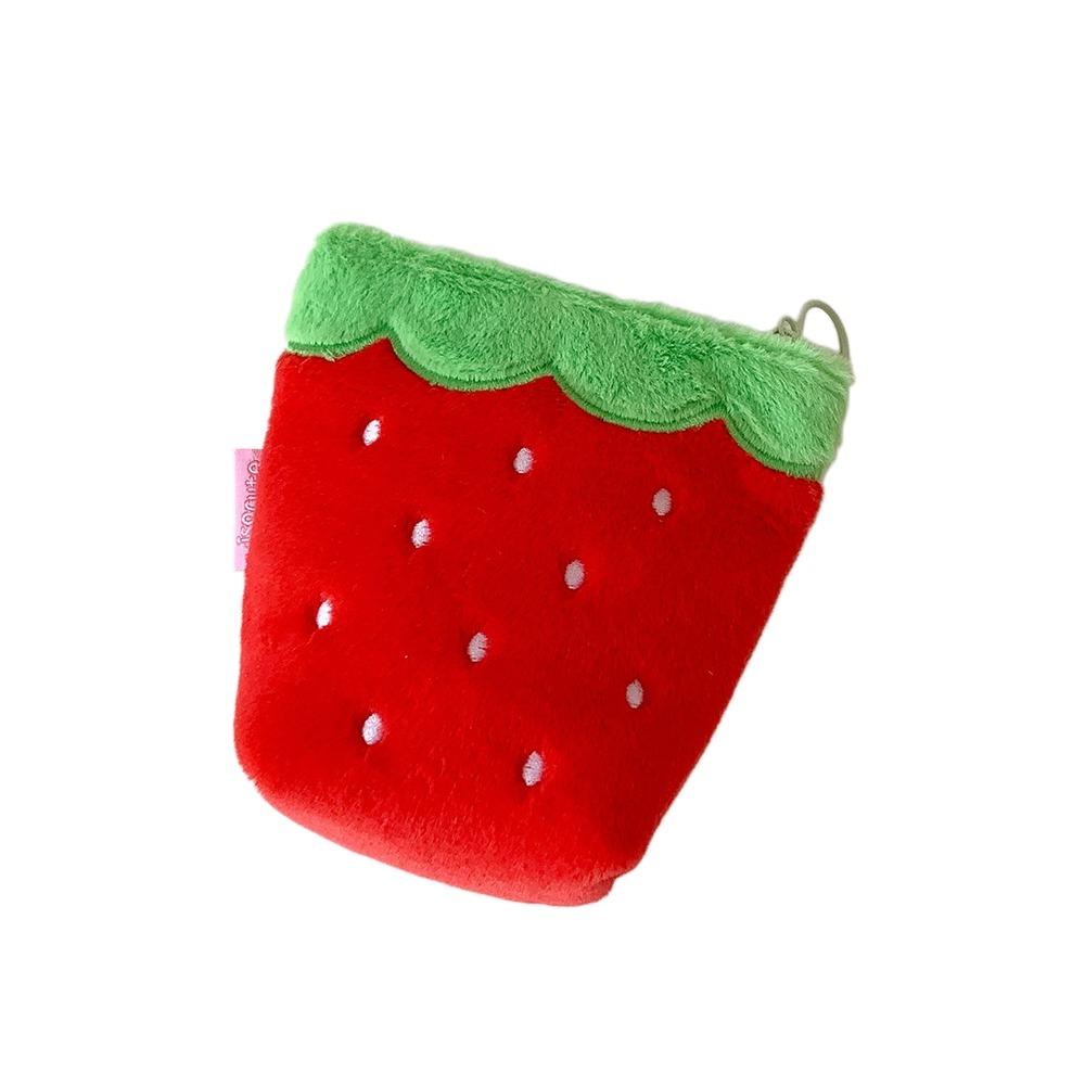 Zipper Design Plush Strawberry Keychain Lipstick Card Bag Earphone Bag Key Pendant  Student