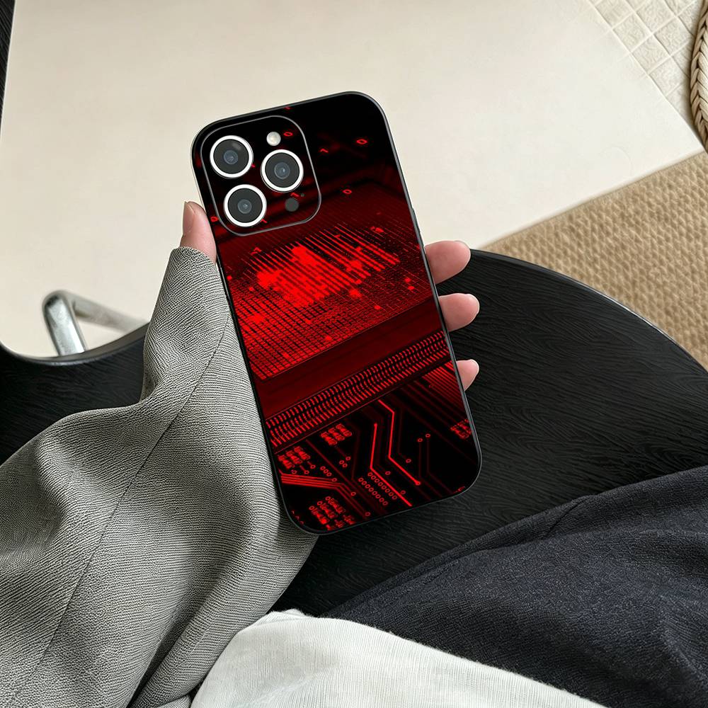 Creative Circuit Board Pattern Phone Case For iPhone 17, 16,15,14,13,12,11 Plus,Pro Max, Others Soft Black Cover iPhone15promax
