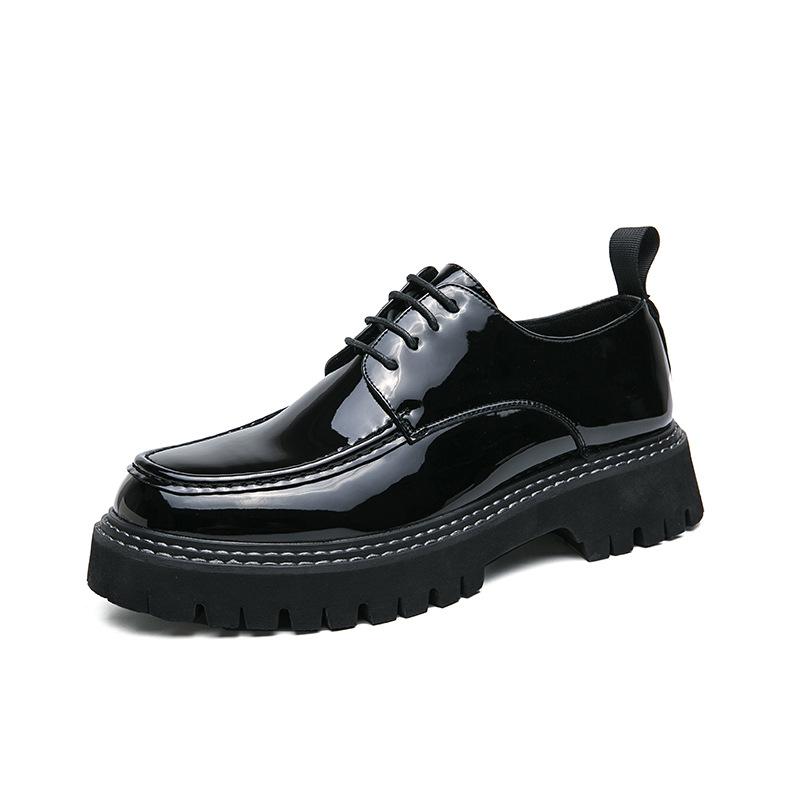 Thick-soled big-headed youth college style leather shoes men s casual leather shoes men s round-headed British patent leather men s shoes 38