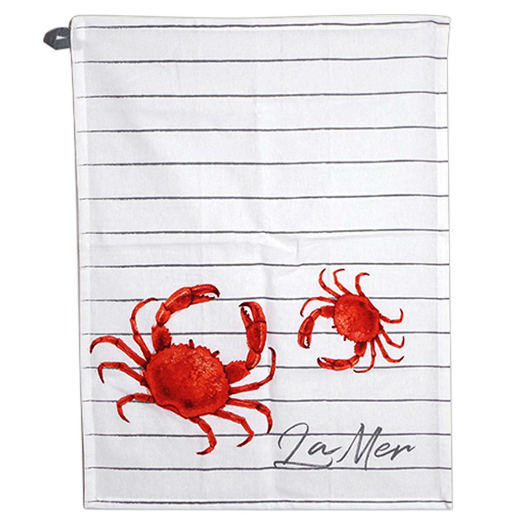 Les Trésors De Lily [R6592] - Cotton Tea Towel 'La Mer' Red White (crab) - 60x45cm