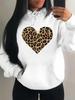 Women's Loose Leopard Heart Print Fleece Hoodie