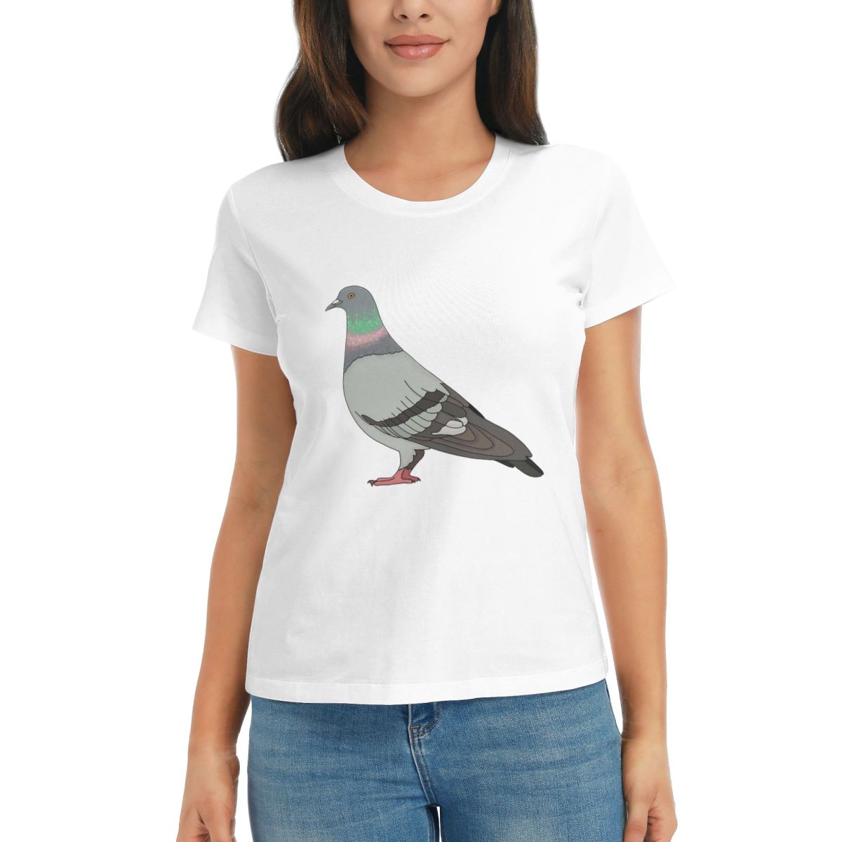 Women TShirt Pigeon Walk 2020 Black Background Summer Short Sleeve Tees Round Neck Cotton T Shirts Clothes Tops Streetwear S