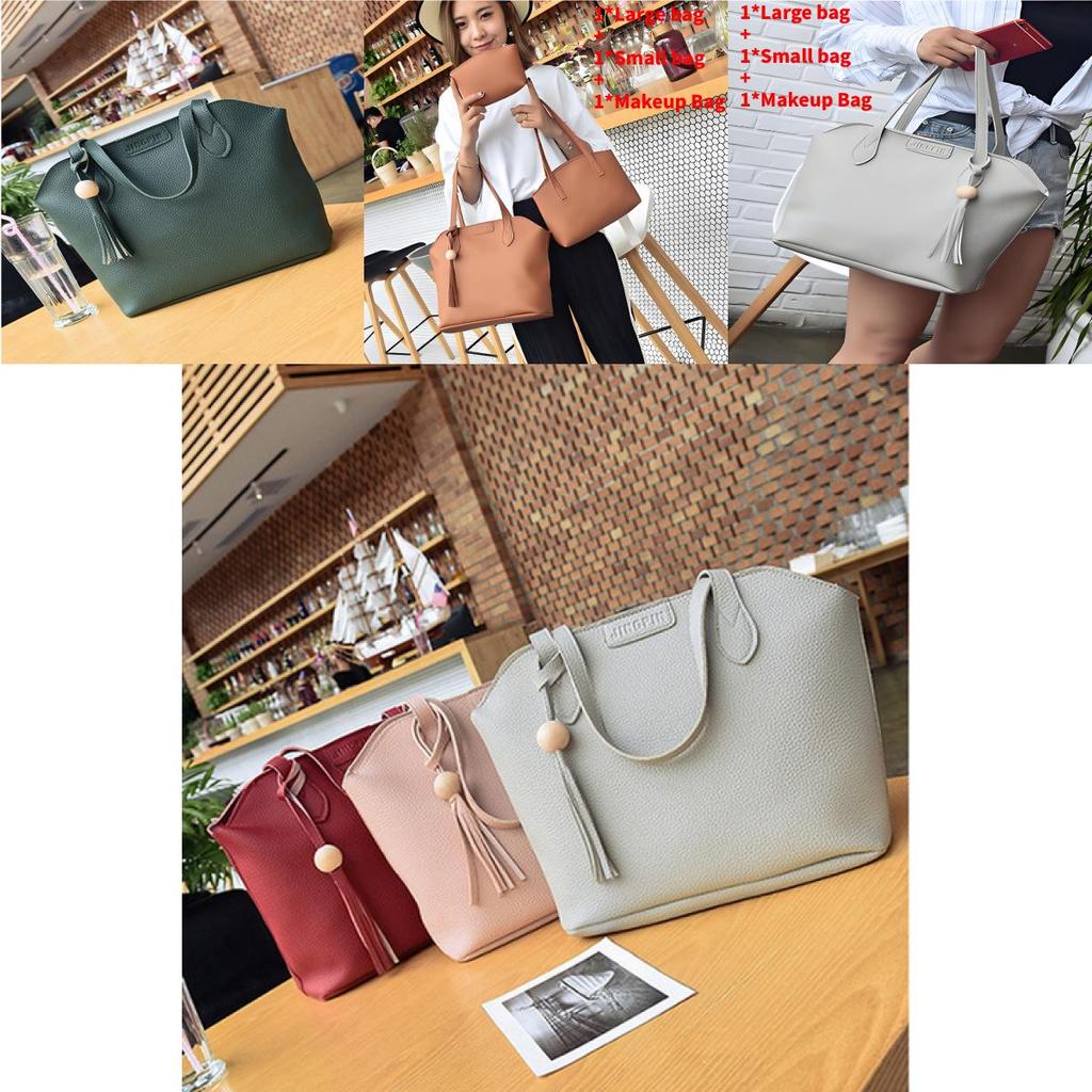Pu Leather Handbag Set With Tassels And Adjustable Shoulder Straps For Women