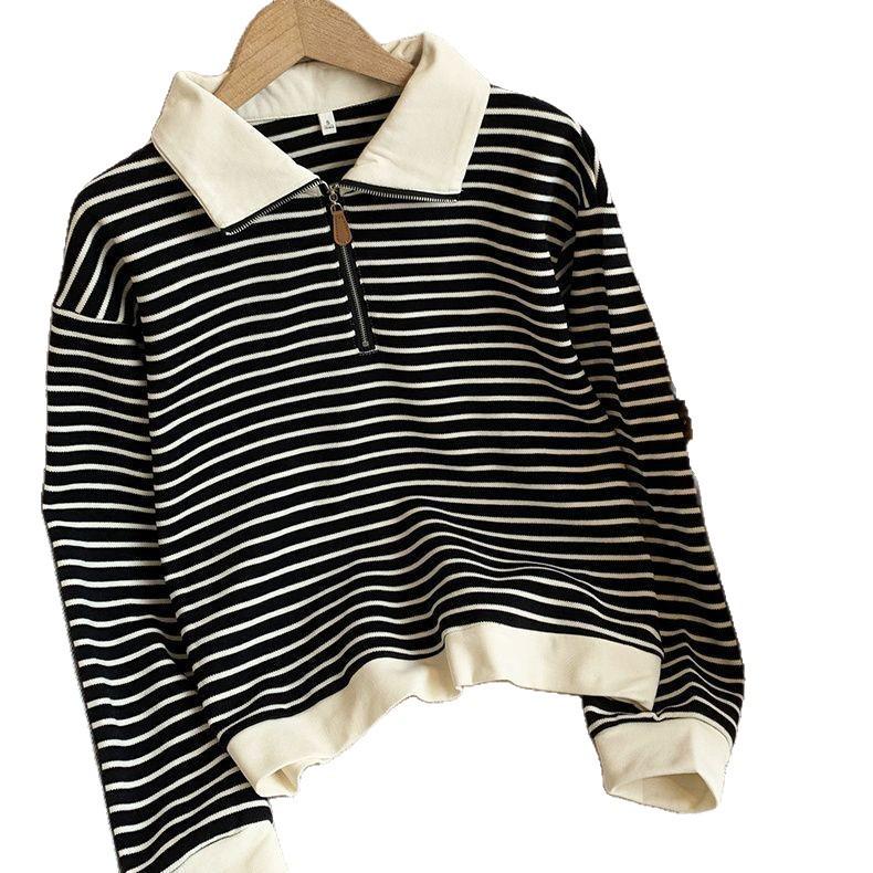 2025 Plus Size Striped Zipper Hoodie for Women - Spring/Autumn Long Sleeve Jacket