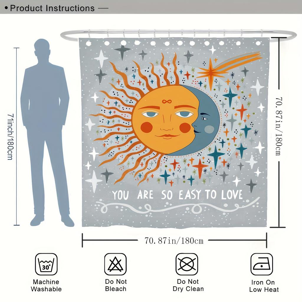 Sun & Moon Fashion Art Digital Print Shower Curtain – Reversible Polyester with Hooks for All-Season Bathroom Decor