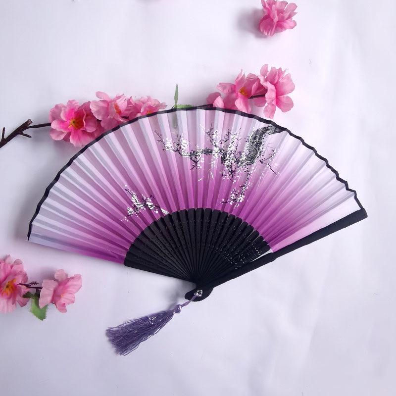 Vintage Bamboo Silk Women's Folding Fan - Portable Dance Gift