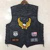 Mens PU Leather Biker Vest With Eagle Embroidery Patch V-Neck Sleeveless Jacket Streetwear Casual Riding