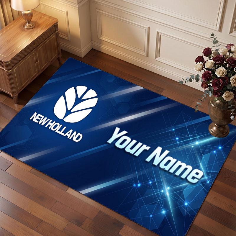 New Holland Personalized Crystal Velvet Carpet, Customized Name Text Soft Anti‑Slip Rug for Living Room Bedroom