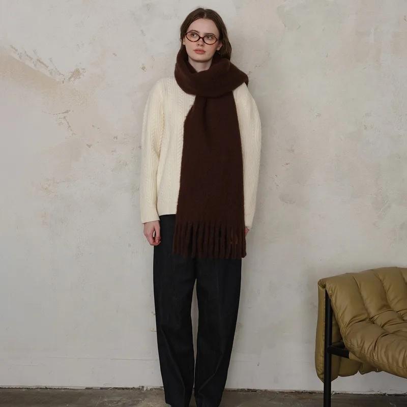 Cashmere Winter Scarf Thickened Warm Shawl Classic Tassels Fluffy Shaws Women Luxury Autumn Winter Scarf Solid Color Soft Shaw