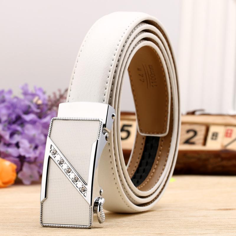 Women's Casual Double-Sided Lychee Pattern Leather Belt with Automatic Buckle