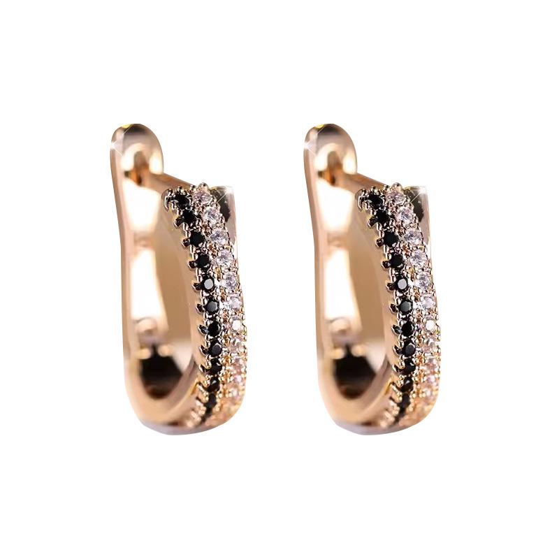 Stilvolle Doppelreihen-Ohrclips mit schwarzen und weißen Zirkonia für Damen