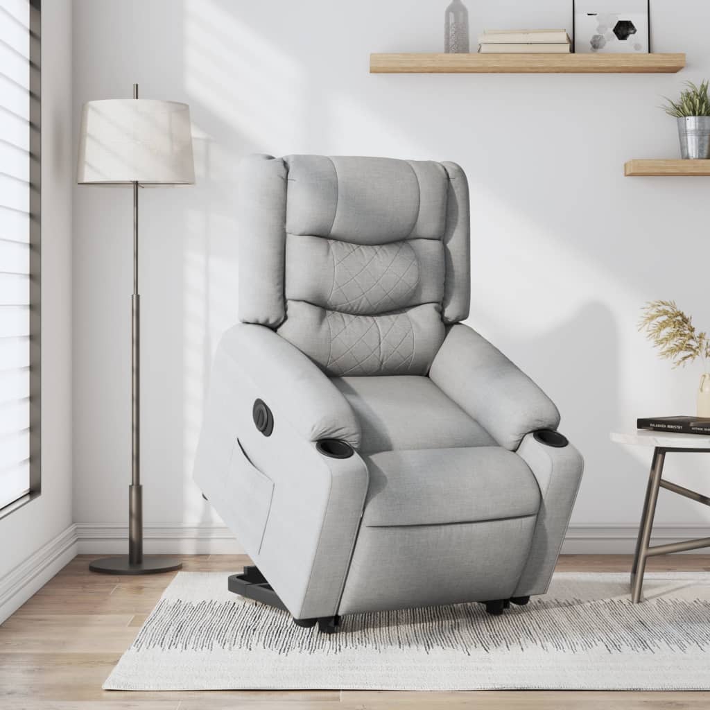 Electric Recliner Chair with Rising Function Light Grey Fabric