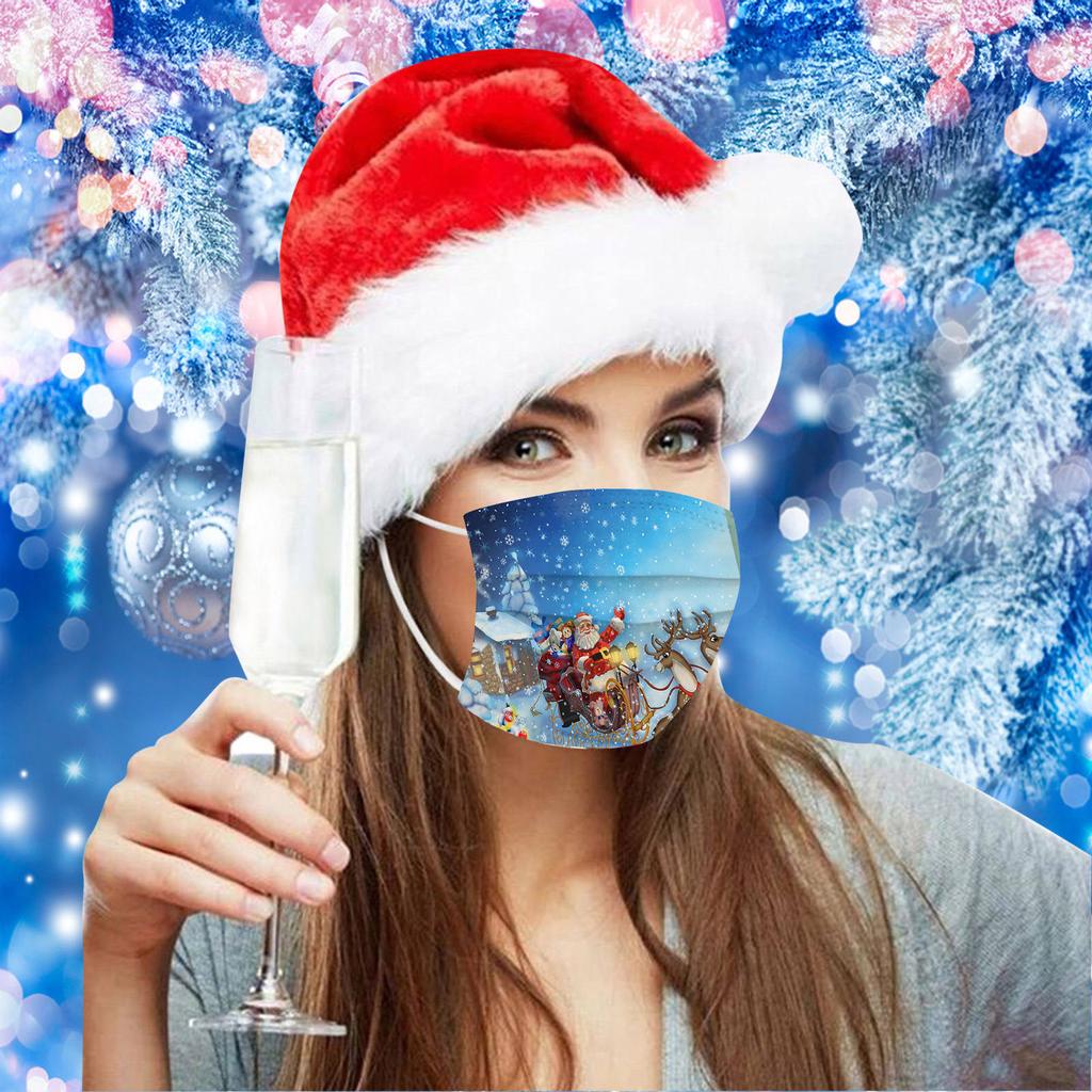 10pc Christmas Print  for  Face Mask Disposable Earloop Mask