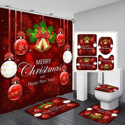 Navidad Merry Christmas Decor Shower Curtain Santa Elk Christmas Waterproof Polyester Bath Curtain New Year Bedroom Curtains