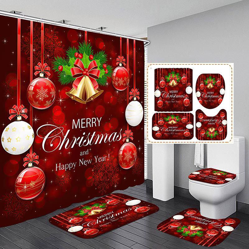Marry Christmas Shower Curtain Red Santa Claus Printed Waterproof Polyester Bath Curtain For New Year Christmas Bathroom Decor