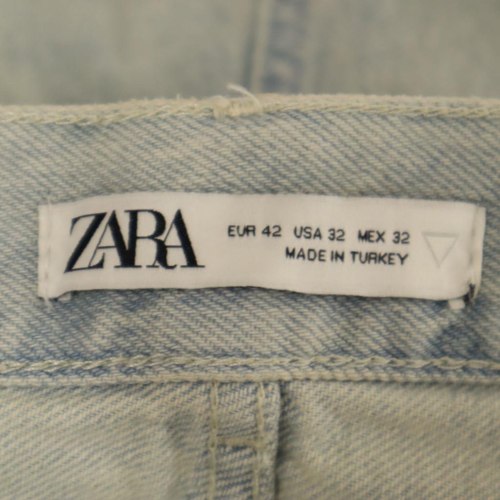 unused ZARA Vintage processed denim cargo pants 42 Ice blue Jeans Crush Women Used