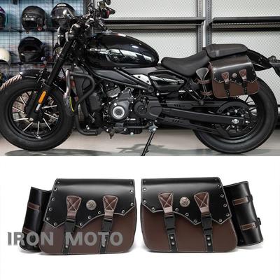 Ett par motorcykelsadelväskor Retro Brun PU-läder Throwover Sadelväskor Sidoväska Motorcyklist Sadelväska Motocykel Tillbehör