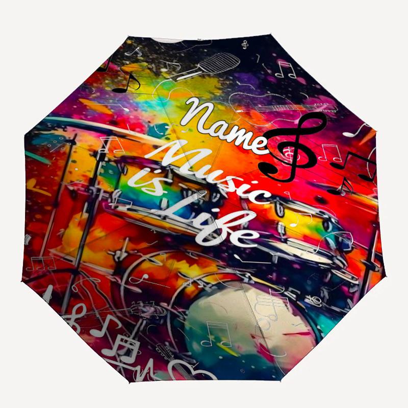 

1PC Music Life Custom Name Automatic Open/Close, 8-Rib Durable Frame Compact Travel Umbrella for Men & Women D1222085