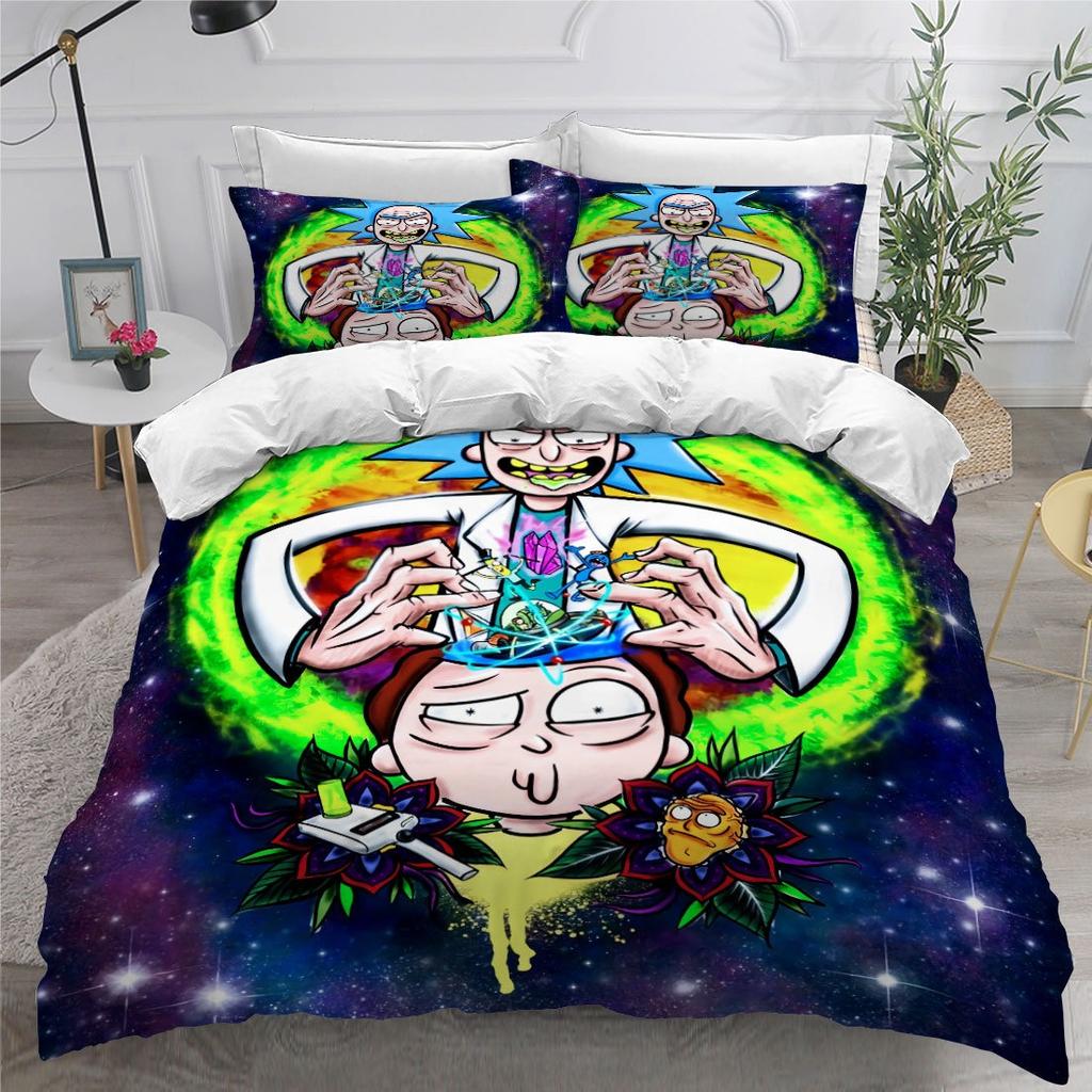 Animation R-ick Duvet Cover pillowcase BeddingBoyGirl Bedroom Decoration ChildrenGift Single Double Large SizeZip Duvet Cover