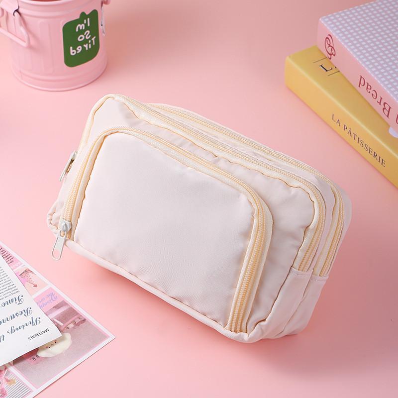 Basic Polyester Three Layer Pencil Case With Clear Window For Students And Office Use