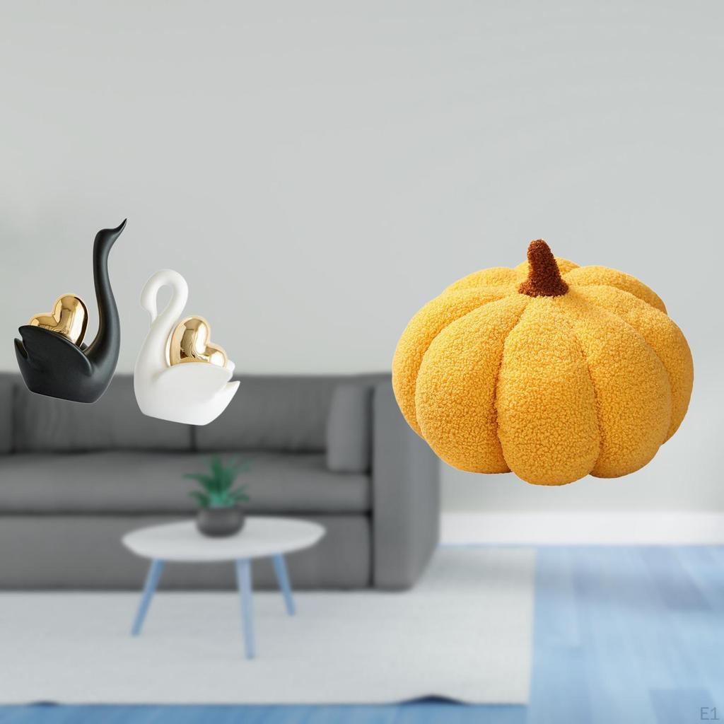 Elegant Swan Couple Figurines And Halloween Pumpkin Pillows Decorative Tabletop Ornaments for
