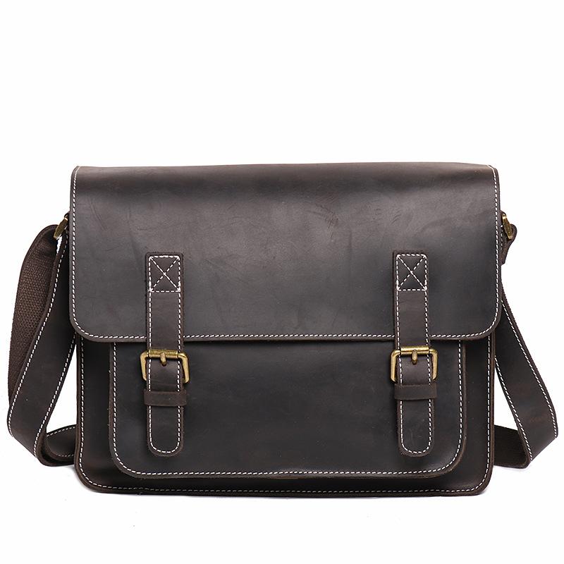 Men S Genuine Leather Shoulder Bag British Retro Women S Messenger Bag Cowhide Large-Capacity Messenger Bag темный кофе