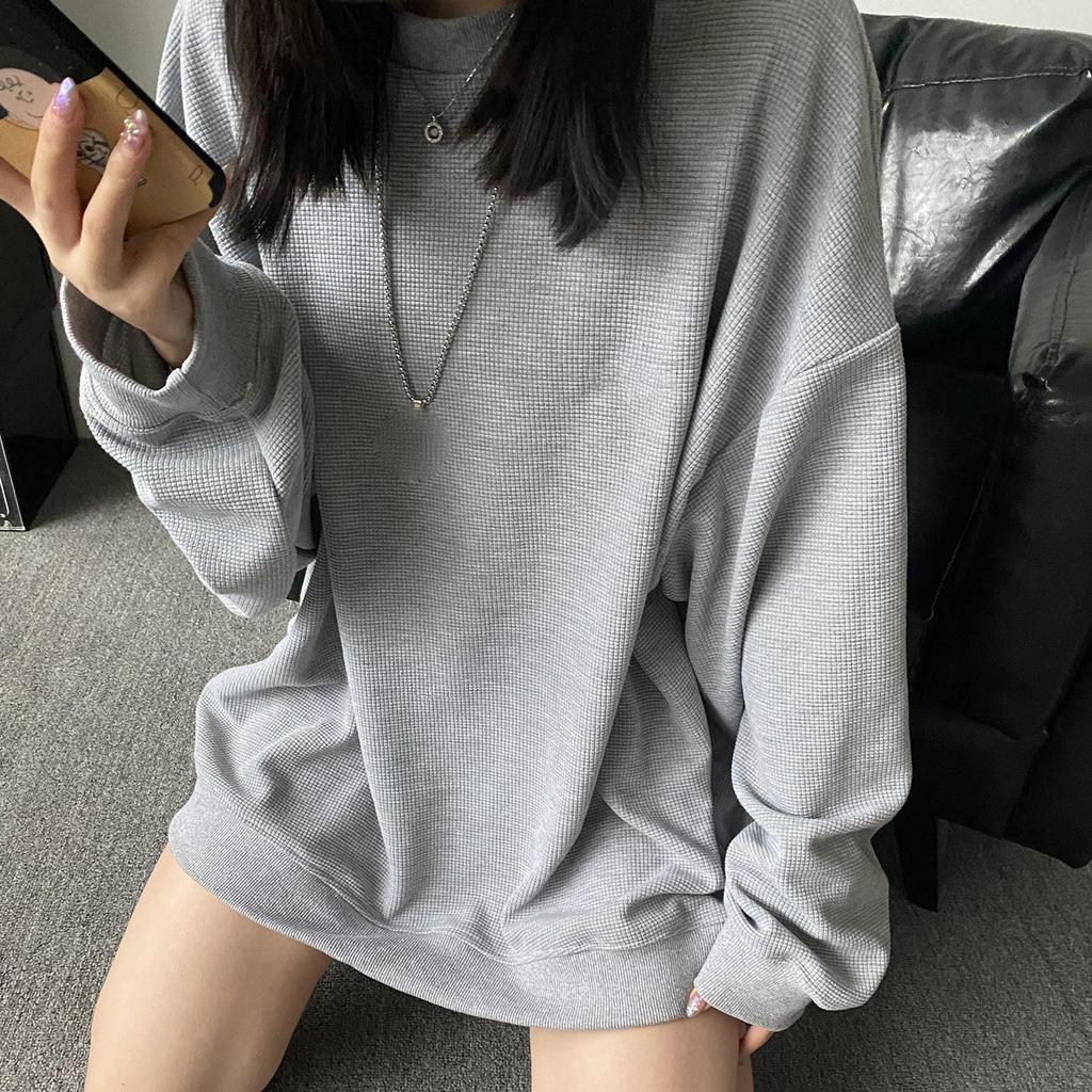 Spring Autumn Japanese Style Long Sleeve T-shirt Women's Loose Fit Grey Sweatshirt Base Layer Top Korean Trendy Flow Top
