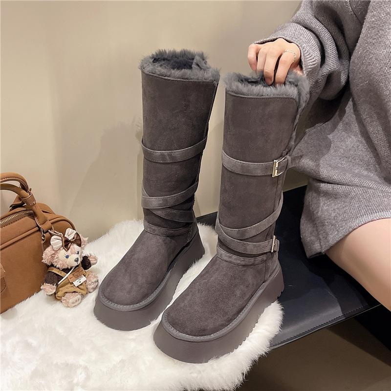 Women's lightweight comfortable thick sole winter warm snow boots padded lining non-slip shock absorption wear casual sports long cotton boots