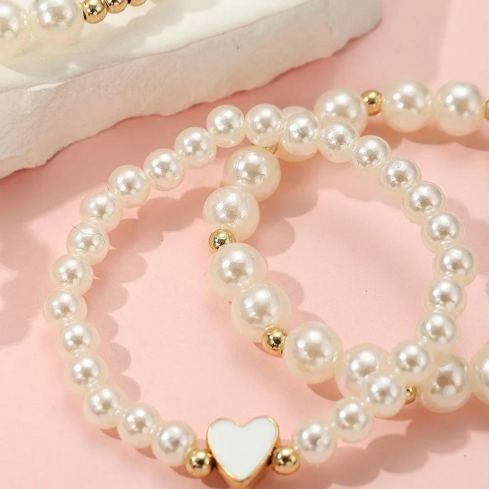 European and American New Children's Zircon Bracelet suit Little Girl Girl Love Oil Dropping Small Gold Beads Fashion Simple Four