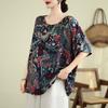 Sommer Locker Übergröße Damen Bedrucktes Baumwoll-T-Shirt Top Mama Kurzärmlig Ethnischer Stil T-Shirts Damen