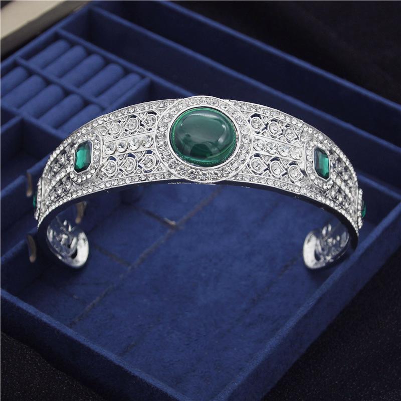 Royal Queen Green Opal Crystal Tiaras Wedding Crown Bridal Diadem for Princess Wedding Headdress Bride Hair Jewelry